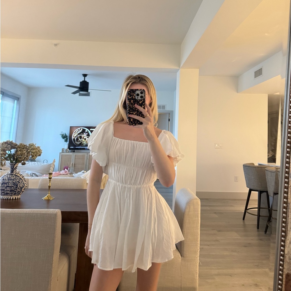 White Smocked Puff Sleeve Sundress